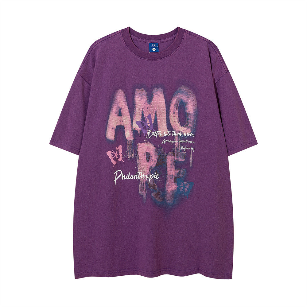 Graffiti Printing Lazy Short-sleeved T-shirt For Men