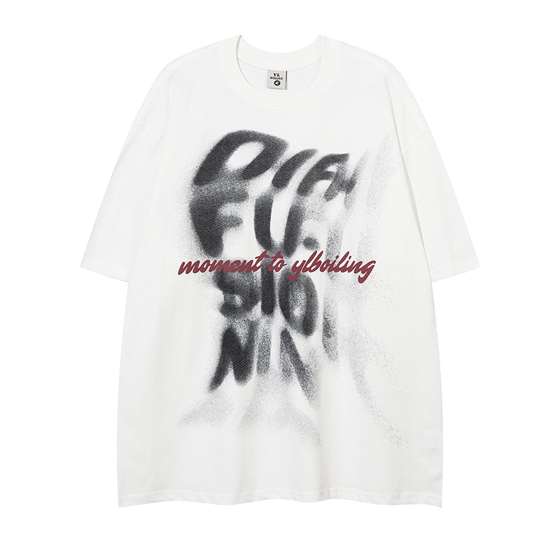 Letter Wave Print Short-sleeved T-shirt For Men