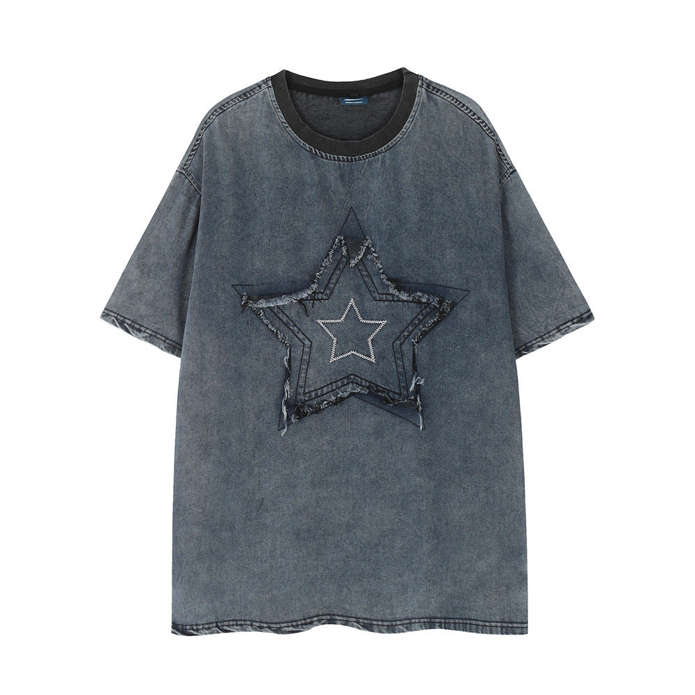 Punk Denim Short-sleeved T-shirt For Men