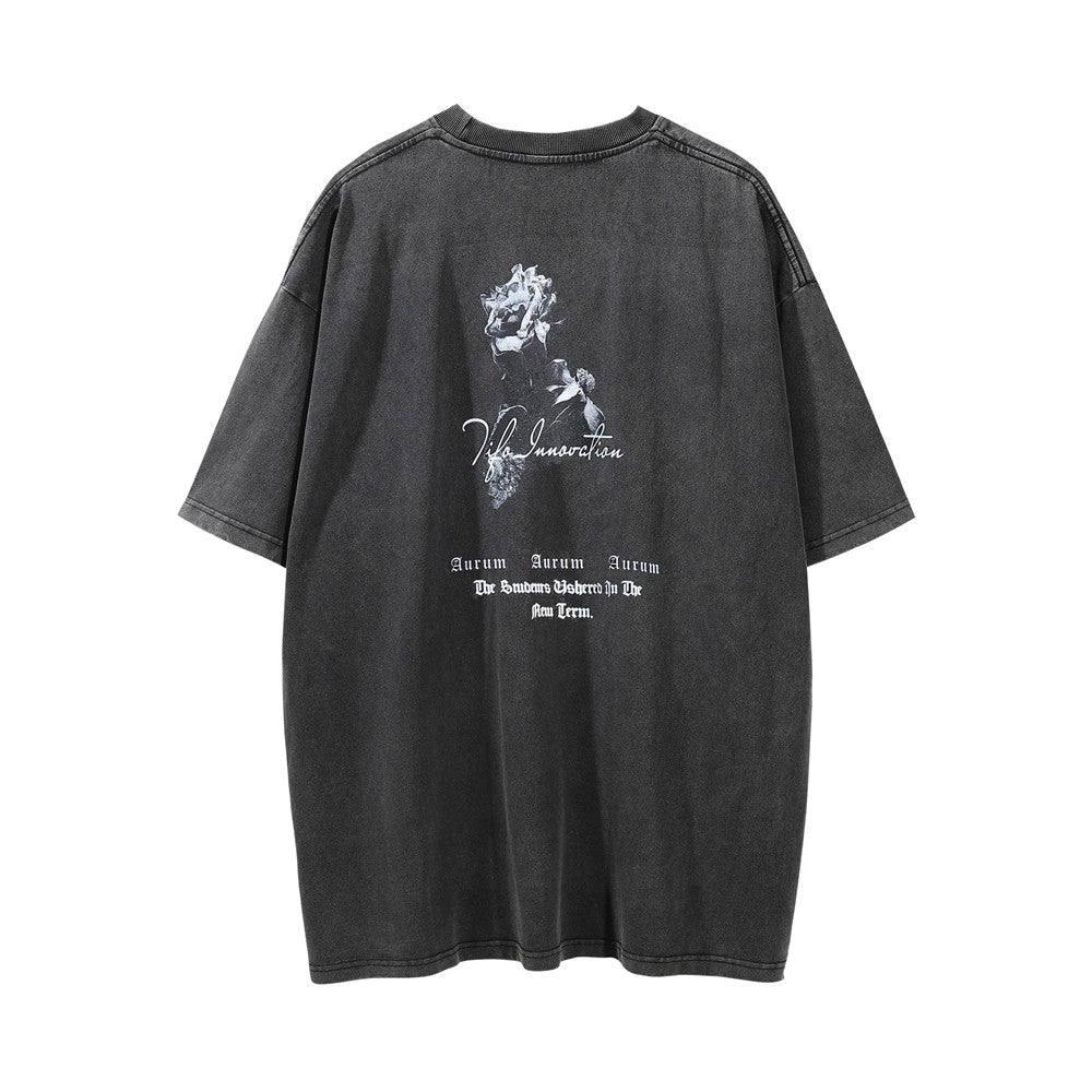 Flower Print Distressed Washed T-shirt For Men