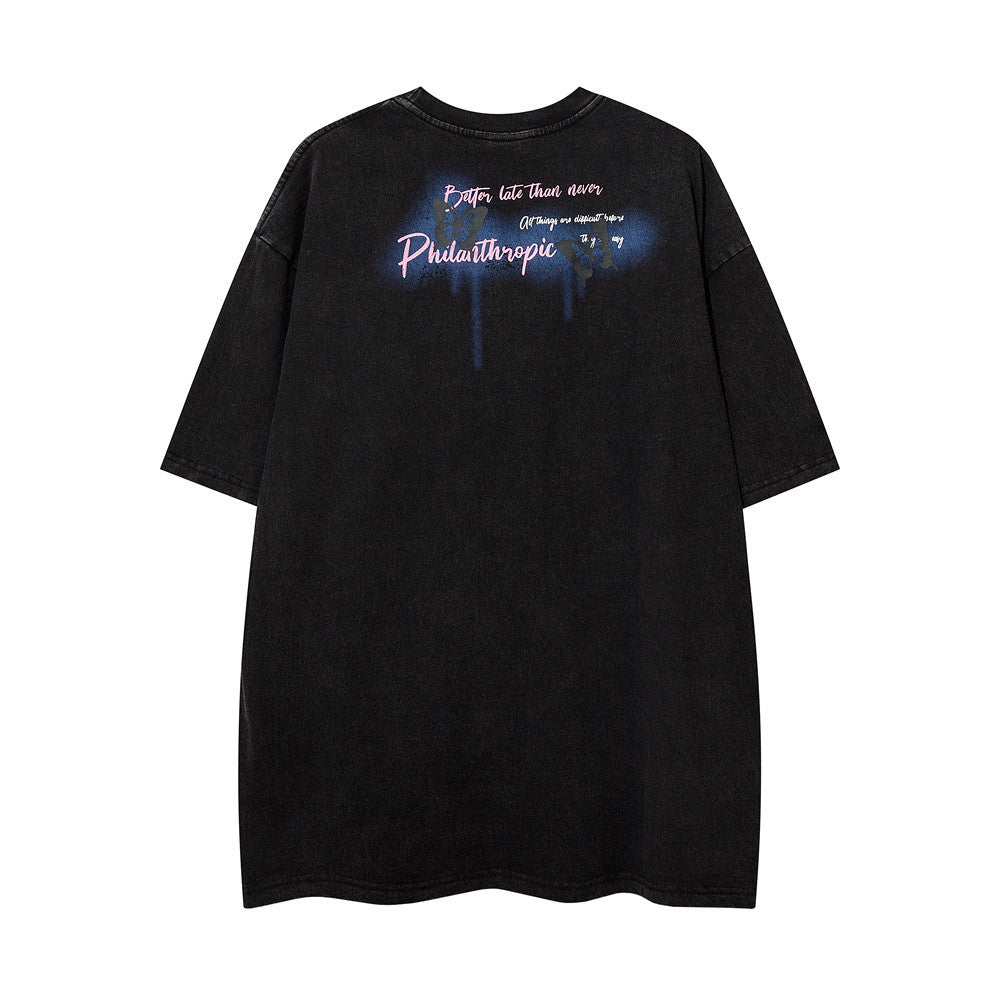 Graffiti Printing Lazy Short-sleeved T-shirt For Men