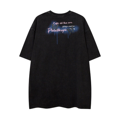 Graffiti Printing Lazy Short-sleeved T-shirt For Men