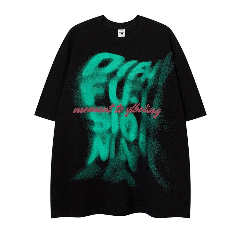 Letter Wave Print Short-sleeved T-shirt For Men