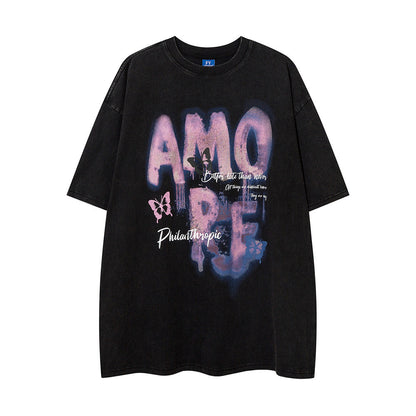 Graffiti Printing Lazy Short-sleeved T-shirt For Men