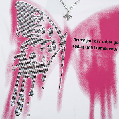 Butterfly Rhinestone Printed Necklace T-shirt For Men