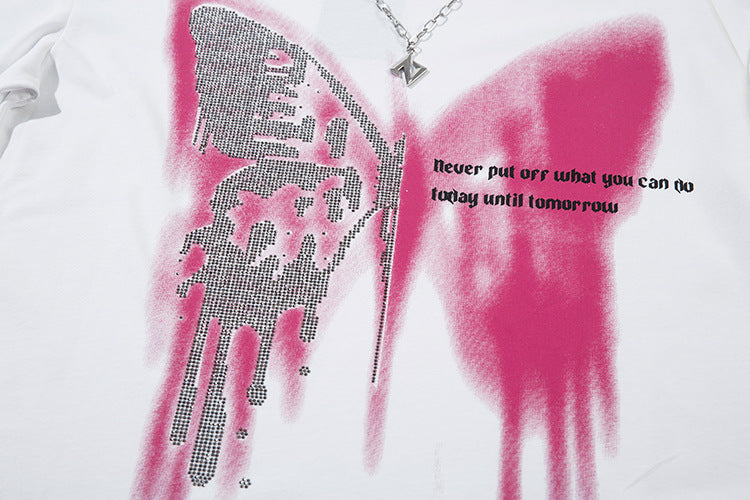 Butterfly Rhinestone Printed Necklace T-shirt For Men