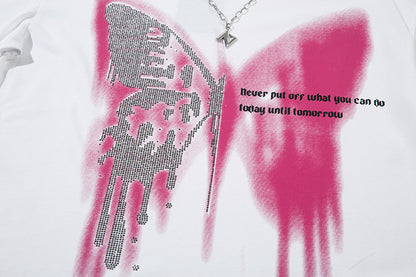 Butterfly Rhinestone Printed Necklace T-shirt For Men