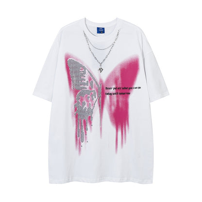 Butterfly Rhinestone Printed Necklace T-shirt For Men