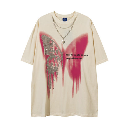 Butterfly Rhinestone Printed Necklace T-shirt For Men