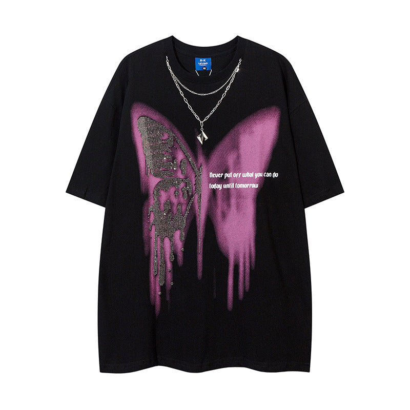 Butterfly Rhinestone Printed Necklace T-shirt For Men