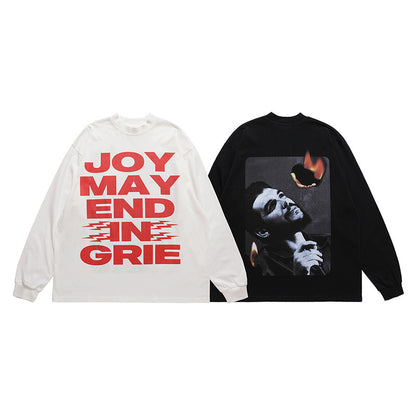 Vintage Printed Long Sleeve Loose T-shirt For Men